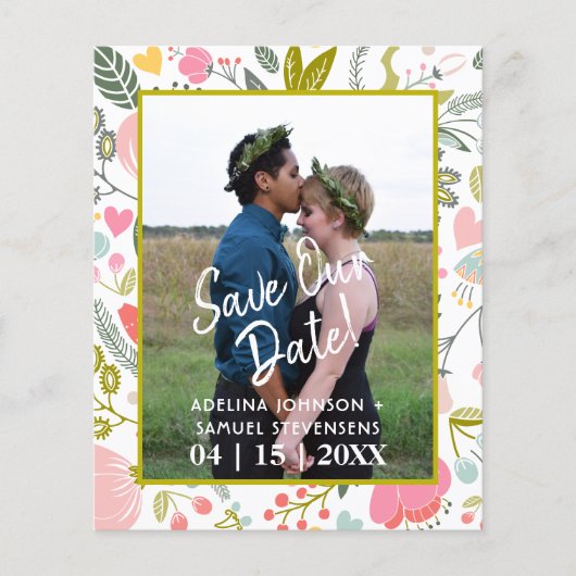Budget Frühling Hochzeit chic florale Foto rett Da Flyer (Vorne)