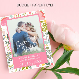 Budget Frühlingshochzeit Blumen Rosa Terminankündi Flyer