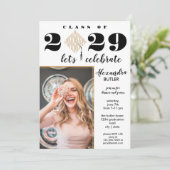 Budget Fun Facts Foto Script Class of Abschluss Einladung (Stehend Vorderseite)