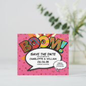 Budget Fun Retro Comic Buchen Boom Save the Date (Stehend Vorderseite)