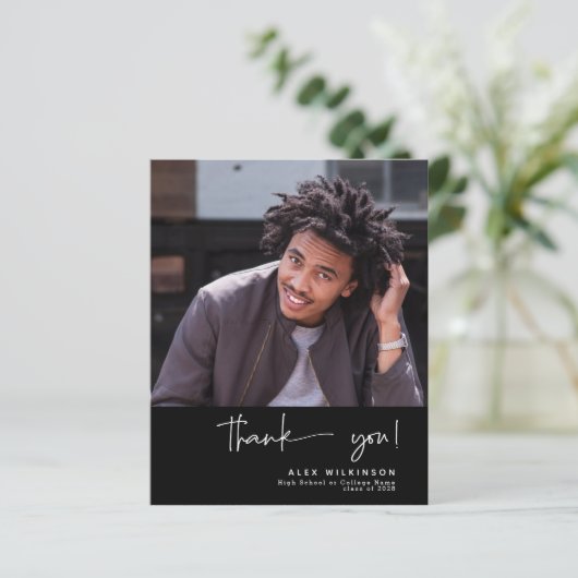 BUDGET Fun Script Minimalistisches Foto Danke Kart (Stehend Vorderseite)