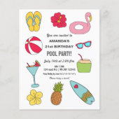 Budget Fun Summer Pool Party Birthday Invitation (Vorderseite)