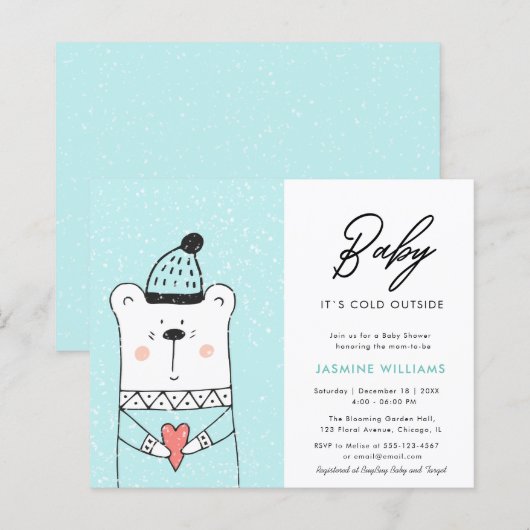 Budget Funny Bear | Cold Outside Baby Dusche Flyer (Vorne/Hinten)