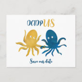 Budget Funny Octopus Navy und Gold Save the Date Ankündigungspostkarte (Vorderseite)