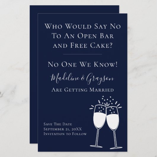 BUDGET Funny Open Bar Free Cake Save the Date (Vorne/Hinten)