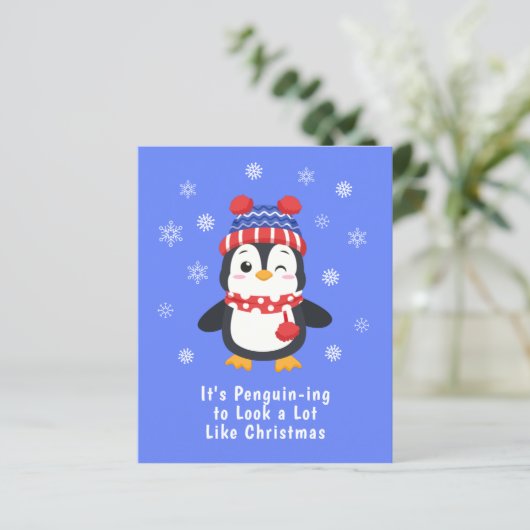 Budget Funny Penguin Weihnachtskarte (Stehend Vorderseite)