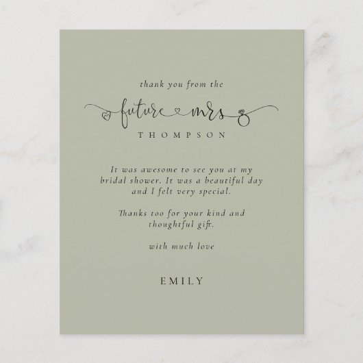 Budget Future Frau Brautparty Light Sage Danke (Vorderseite)