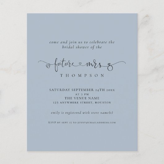 Budget Future Frau Bridal Dusty Blue Duwer Einladu (Vorderseite)