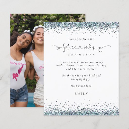 Budget Future Frau Foto Blue Glitzer Vielen Dank (Vorne/Hinten)