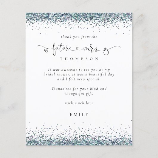 Budget Future Frau Foto Blue Glitzer Vielen Dank (Vorderseite)