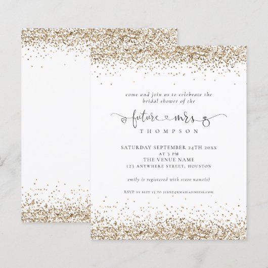 Budget Future Frau Gold Glitzer Brautparty (Vorne/Hinten)