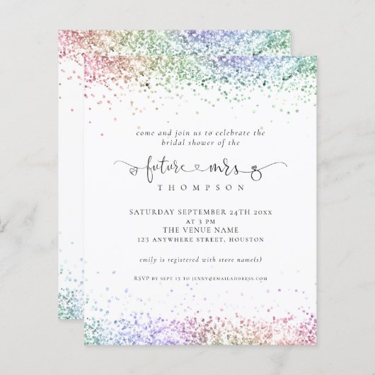 Budget Future Frau Rainbow Glitzer Brautparty (Vorne/Hinten)