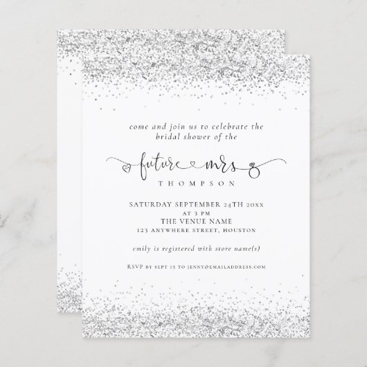 Budget Future Frau Silver Glitzer Brautparty (Vorne/Hinten)