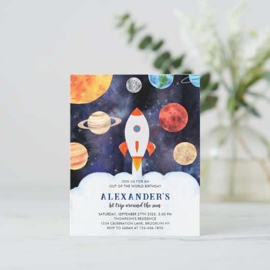 BUDGET Galaxets Planets Space Rocket Geburtstag (Stehend Vorderseite)