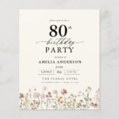Budget Garden Floral 80. Geburtstag Einladung (Vorderseite)