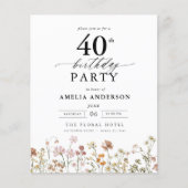 Budget Garden Wildblume 40. Geburtstag Einladung (Vorderseite)