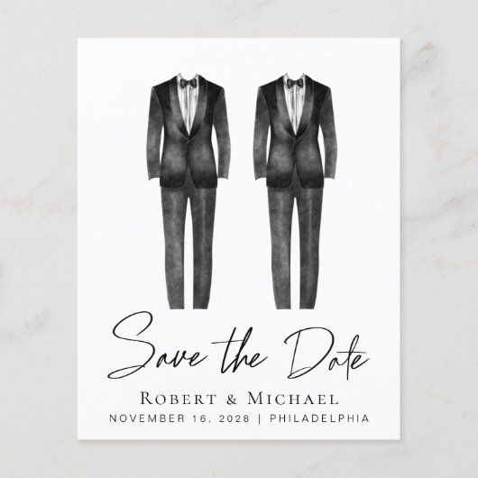 Budget Gay Wedding Tuxedo Save the Date (Vorderseite)