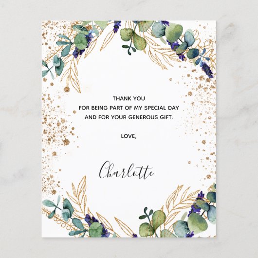 Budget Geburtstag 50 Eukalyptus Danke Karte (Rückseite)