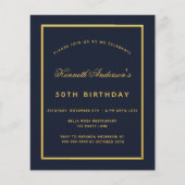 Budget Geburtstag blaue goldene Einladung (Vorderseite)