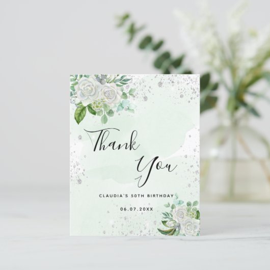 Budget Geburtstag Blumengrün Silbergrün danke (Stehend Vorderseite)