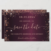 Budget Geburtstag burgundy Rose Gold Save the Date (Vorne/Hinten)