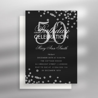 Budget Geburtstag Confetti Silver Black Einladung