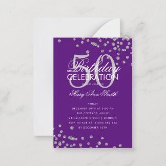 Budget Geburtstag Confetti Silver Lila Einladung