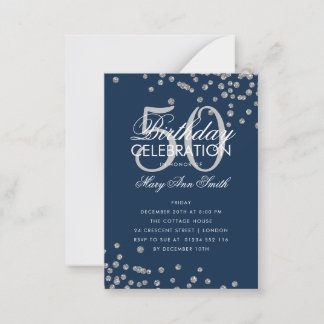Budget Geburtstag Confetti Silver Navy Einladung