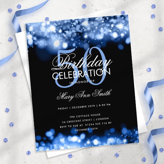 Budget Geburtstag Elegant Navy Blue Glam Lights Flyer