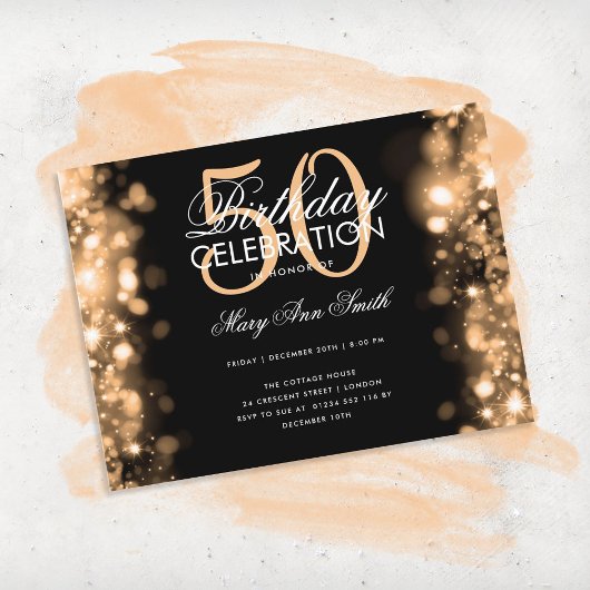Budget Geburtstag Elegante Gold Glam Lichter laden Postkarte