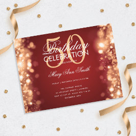 Budget Geburtstag Elegante Gold Red Lights Einladu Postkarte