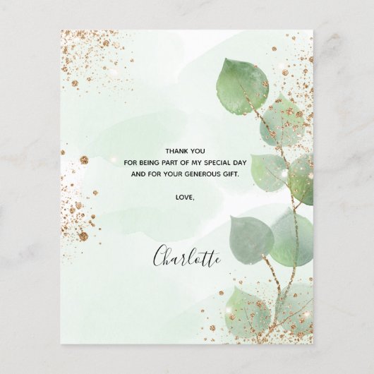 Budget Geburtstag Eukalyptus Glitzer danke Karte (Rückseite)