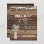 Budget Geburtstag Gipskraut Rustikale Einladung (Vorne/Hinten)