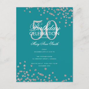 Budget Geburtstag Glitzer Confetti Silver Aquamari Postkarte