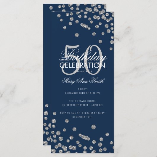 Budget Geburtstag Glitzer Confetti Silver & Navy (Vorne/Hinten)