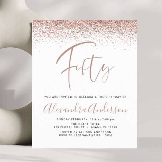 Budget Geburtstag Glitzer Rose Gold Einladung