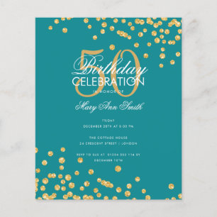 Budget Geburtstag Gold Glitzer Confetti Aquamarin Flyer