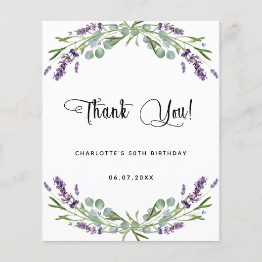 Budget Geburtstag Lavendel eucalyptus danke Karte (Vorderseite)