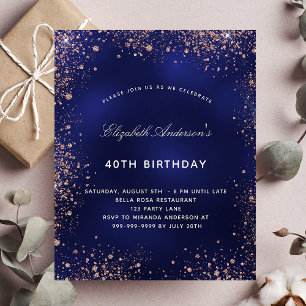 Budget Geburtstag Marineblau Rose Goldeinladung