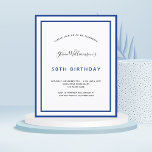 Budget Geburtstag Marineblau Weiße Einladung Männe<br><div class="desc">Modernes,  elegantes und einladendes Hotel. Weiße,  mit marineblau verzierte Untergrundflächen. Personalisieren und fügen Sie einen Namen und Details. Schwarzweiß-Buchstaben.</div>