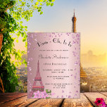 Budget Geburtstag Paris rot Rosa Eiffel Einladung<br><div class="desc">Eine moderne,  stilvolle und glamouröse Einladung zu einer 18. Geburtstagsfeier (oder einem beliebigen Alter),  einem Pariser Thema. Ein rot-rosa metallischer Hintergrund mit rosa glitzernden Herzen und dem Eiffelturm mit einigen Blume. Der Name ist mit einem modernen handgeschriebenen Stilskript geschrieben. Personalisieren Sie Ihre Party-Daten und fügen Sie sie hinzu.</div>