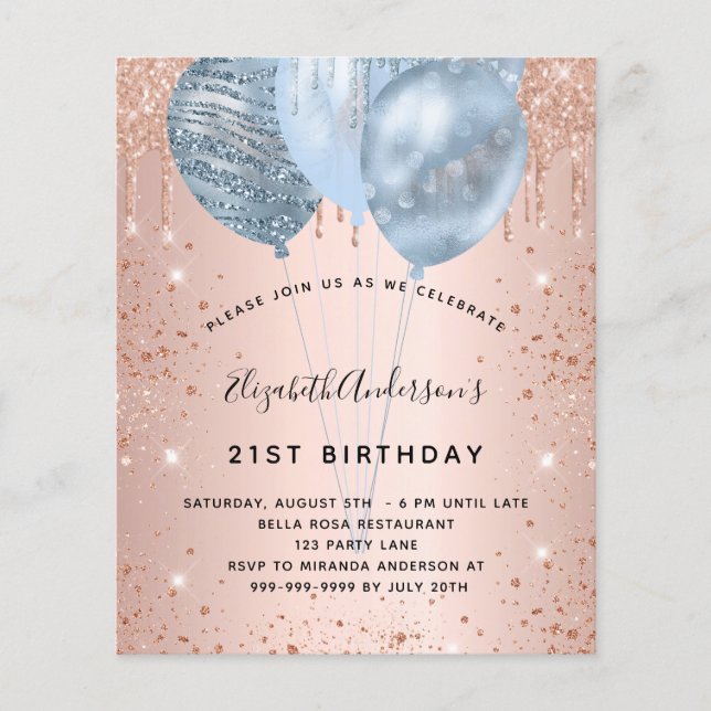 Budget Geburtstag Rose Gold blauen Ballons (Vorderseite)