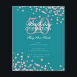 Budget Geburtstag Rose Gold Glitzer Aquamarin Flyer<br><div class="desc">Elegantes "Geburtstagsparty Program" Design mit Glitzer Confetti in Rose Gold & Aquamarin mit individuellem Text.</div>