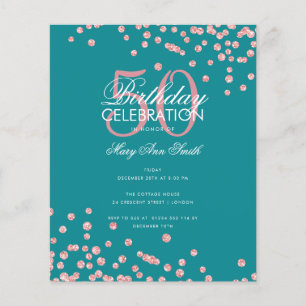Budget Geburtstag Rose Gold Glitzer Aquamarin Flyer