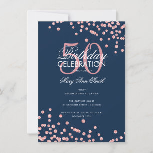 Budget Geburtstag Rose Gold Glitzer Confetti Navy Einladung