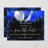 Budget Geburtstag schwarz königsblau Save the Date (Vorne/Hinten)