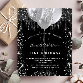 Budget Geburtstag Schwarz-Silber-Glitzer Einladung