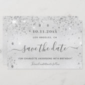 Budget Geburtstag Silber Glitzer Save the Date (Vorne/Hinten)