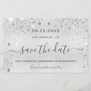 Budget Geburtstag Silber Glitzer Save the Date