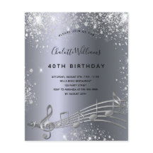 Budget Geburtstag silberne Musiknoten Metall Glitz